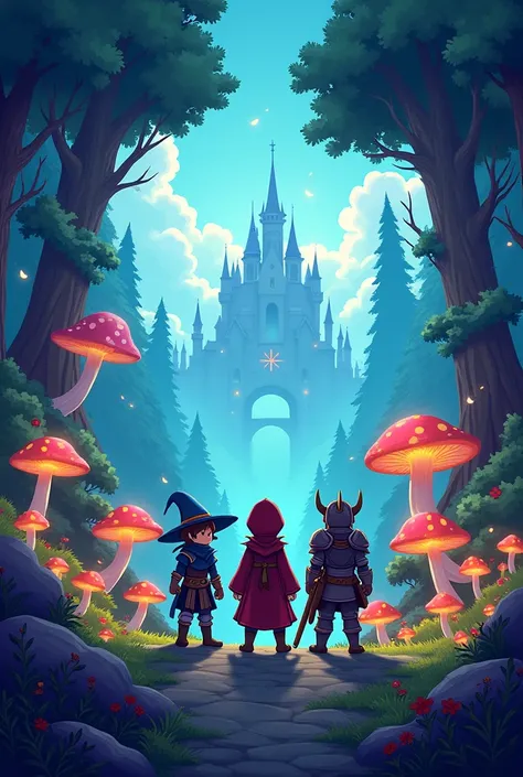 Background image of the home menu of a 2d video game, de type platformer, in the theme of magic, of fantasy and adventure.