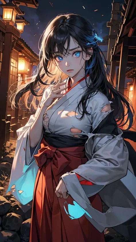 (absurdres, highres, ultra detailed),masterpiece,best quality,high resolution,8k,Realistic face,Realistic skin texture,magnified textures, stunning clarity,detailed anime girl,(ultra detailed eyes and face),,black long hair,pale skin,Japanese shrine maiden...