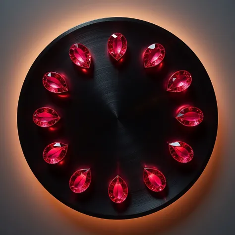 

luxury pattern circle matt black mettle plate with twelve rubies array circle, absolute circle, back light.