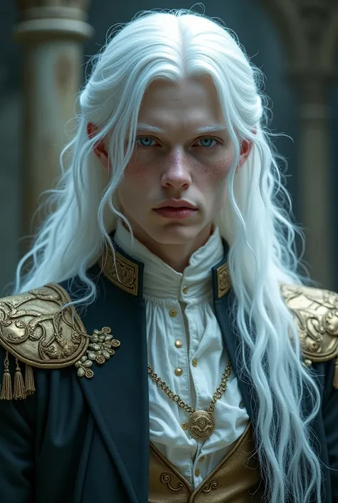 man, albino, hair bank, Albino skin, magic, Fantasy, freckles, very long hair, blue eyes, white eyebrow, white eyelashes, normal ears, 20 years, Young
, man, medieval, white skin, king, royal clothing, sadistic, sarcastic smile