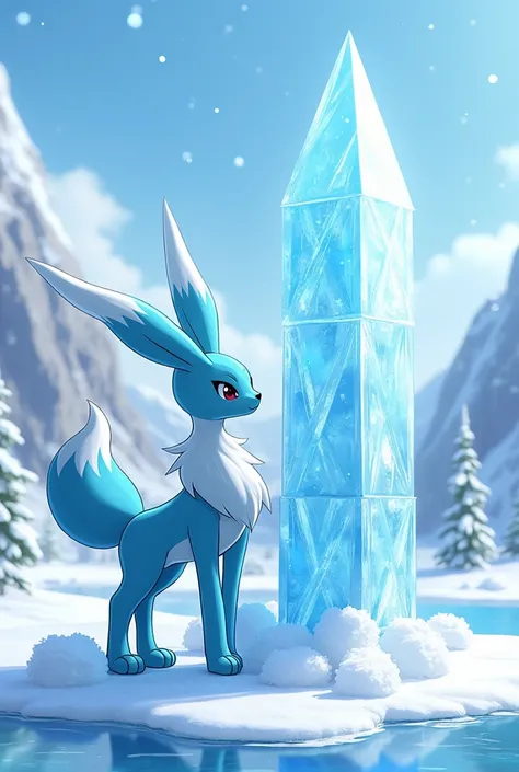 A glaceon making a big ice sculpture with its ice powers