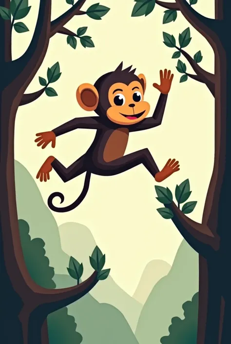 a monkey jumping on another tree and the image is cubist or minimalist
