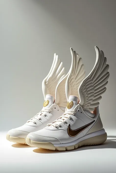 Crée une paire de baskets avec pour logo ange avec des ailes ressemblant a des baskets Nike comme nocta 

