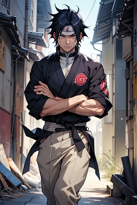 Sasuke Uchiha collegiate. high school. School. arms crossed. Seriously. MASCULINE. 