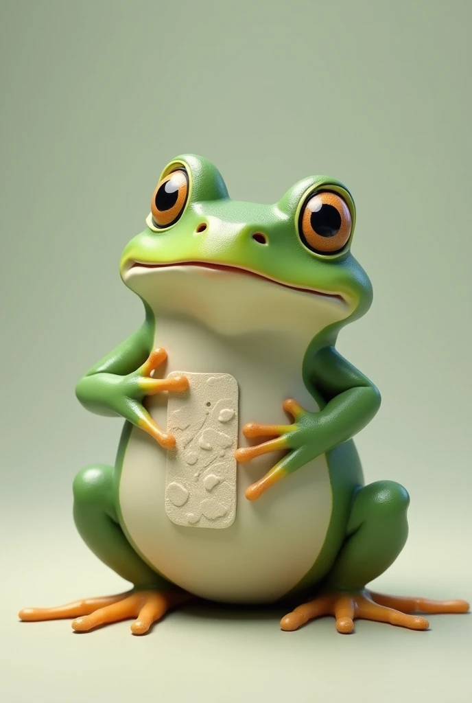 draw this: Draw a frog with its butt covered with a small band-aid
