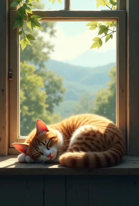 cat sleeping on the window

