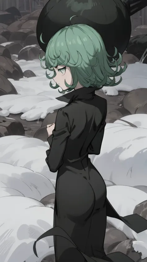 tatsumaki masturbating in back view