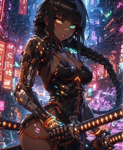 black woman, sensuous, curvaceous, carnal,cool, powerful, (wearing cybernetic  grim reaper mask, cyberpunk mecha ninja, mecha ho...