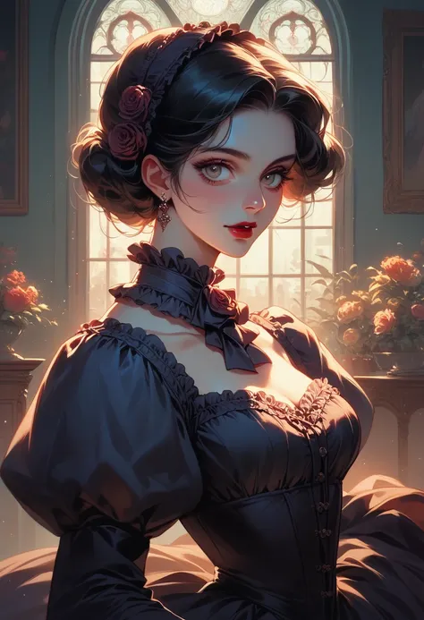 masterpiece, beautiful illustration, girl, vampire, night, victorian era, jewerly