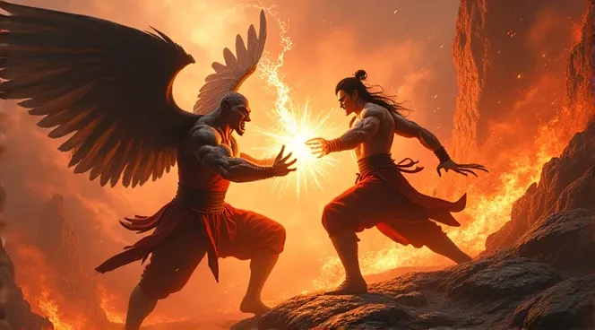 Mortal kombat fire god liu kang fighting lucifer in hell