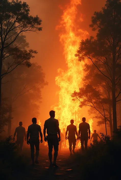 The men arrived with their eyes filled with a strange mixture of fear and hope as they saw the fire spread to all the trees.