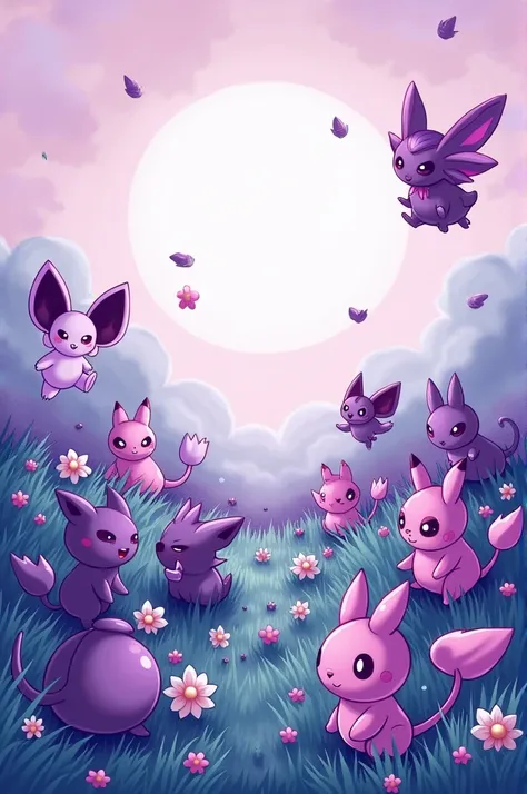 sketch book cover with purple pokemons in a field 