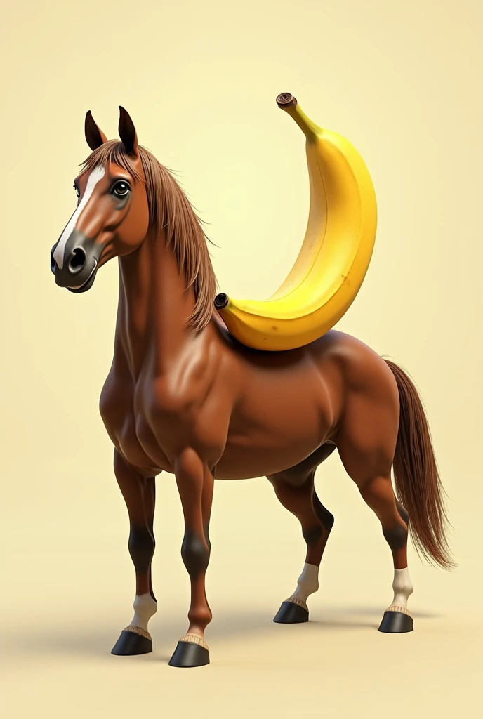 A realistic advertising logo of a banana on top of a horse where the aim is to highlight the banana 
