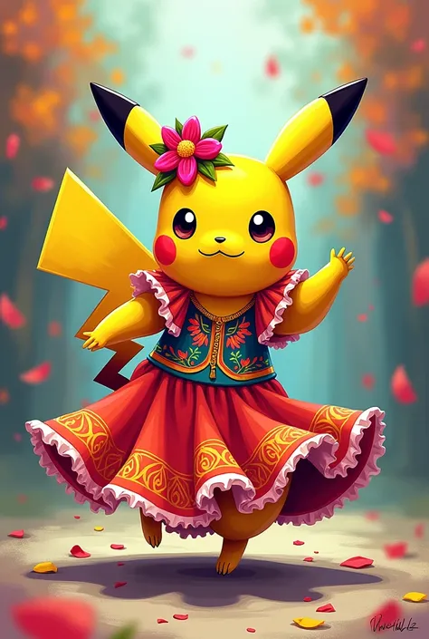 Pikachu in cumbia costume in drawing