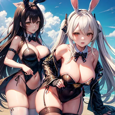 rabbitの耳をつけた数人の女性がソファに座っている, Bunny Girl, Anime Girls, Trending on cgstation, from Girls Frontline, Naughty, Azur Lane Characters, rabbitの耳付き, everyone, Naughty anime style, rabbit, wlop and sakimichan, Playboy Bunny, Trending on cgstation, Girls Frontline ...