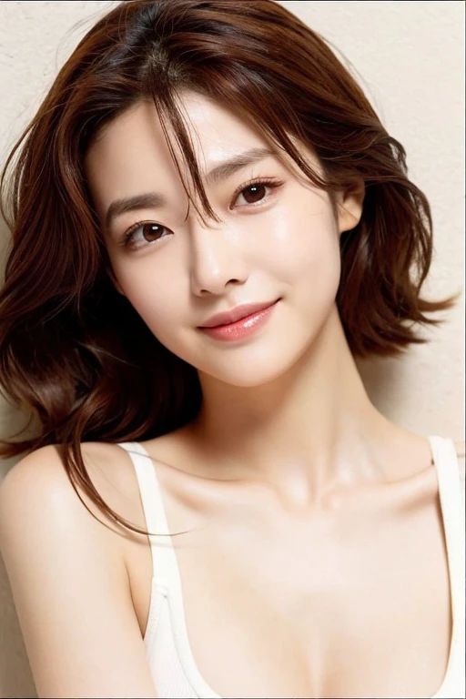 Beautiful Japanese Woman、Age: 35、sexy、sales、In a suit、Beautiful collarbone、smile、Beautiful Skin、Sunburned skin、Shiny skin、Small Face、Beautiful face line、Glossy face、Redhead、Short Hair、Wavy Hair、boyish、Brown eyes、Deep double eyelids、Shining Eyes、Big Eyes、Sy...