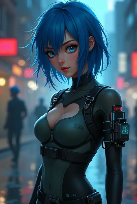 A spy girl with really cute blue hair 