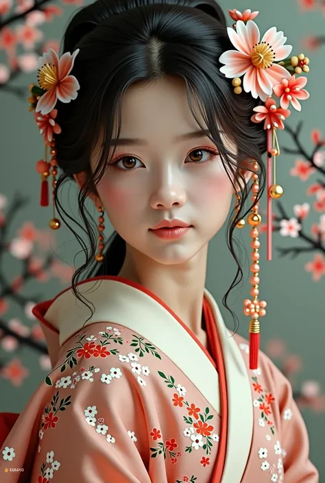 Generate abdorable woman in japanese kimono.