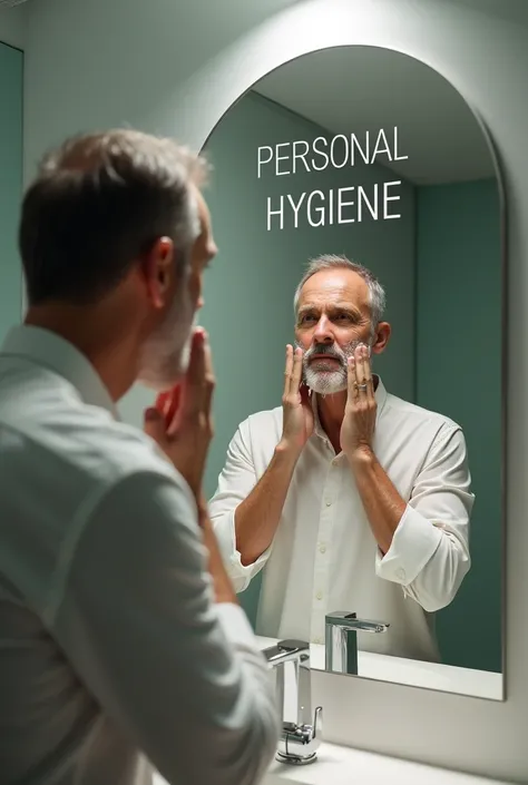 that there is a person and there it should be written Personal hygiene.
It&#39;s a man washing his face and he writes Personal hygiene. but write the word 


