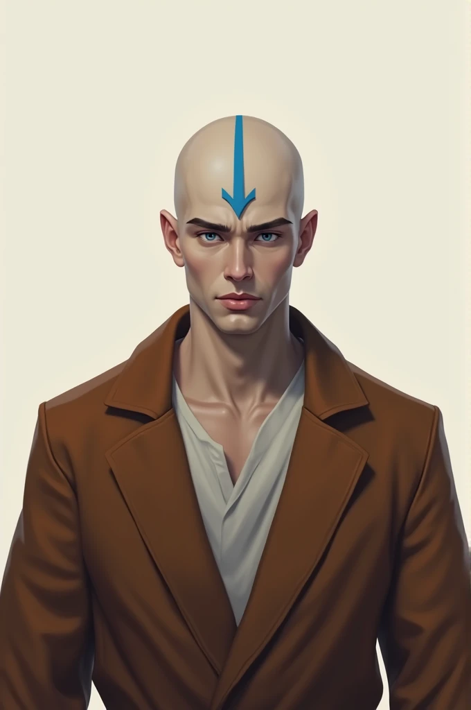 I want you to create an avatar image, that bald guy with a blue arrow on his head, he is white and wears brown clothes