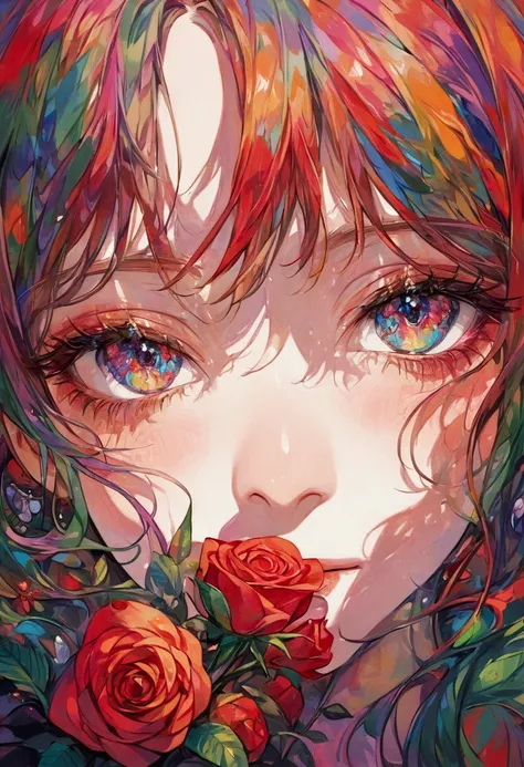 (style of Oskar Kokoschka:1.2),(abstract expressionism art:1.2),girl,plants,love,rose for eyes,bright color theme,colorful,visually stunning,beautiful,gorgeous,emotional,intricate,perferct shading, portrait, 