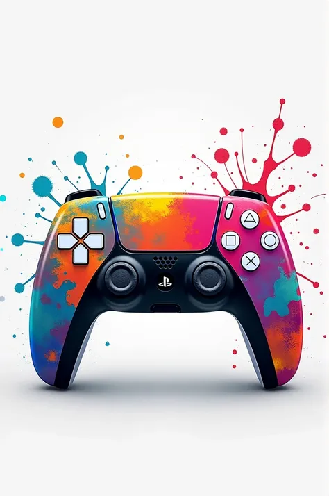 Playstation 5 controller with colorful paint splashes 