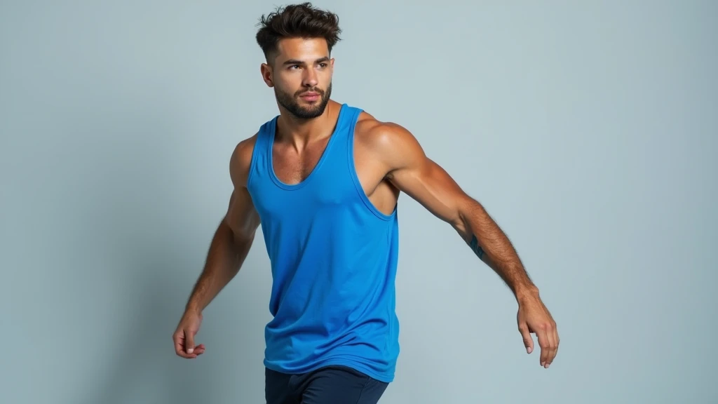 young american man modeling free full length blue tank top 