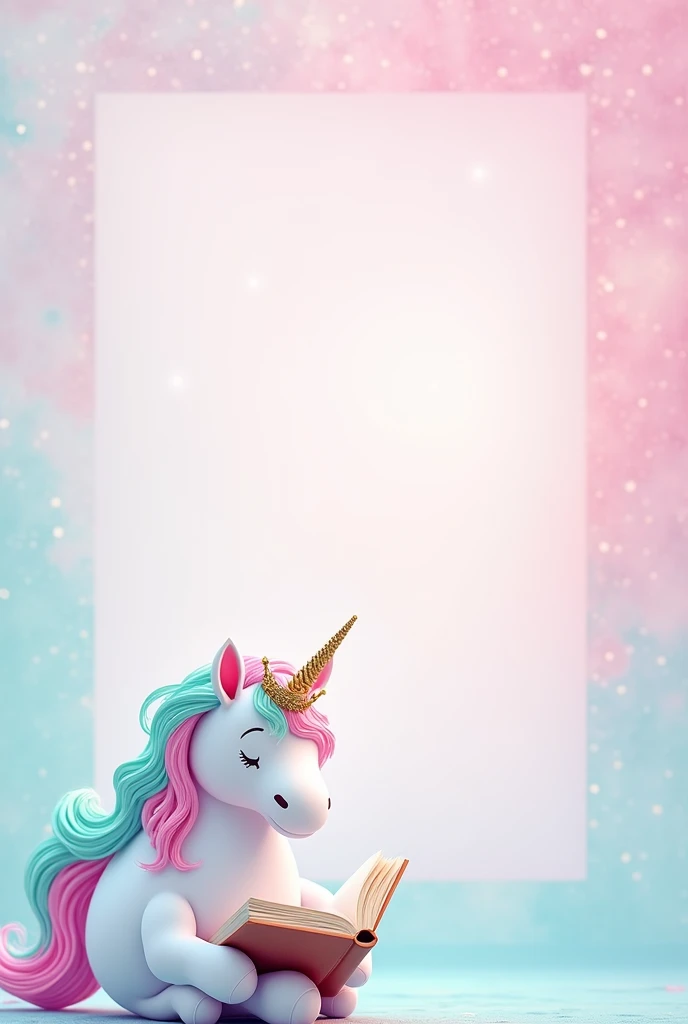 Create a poster announcing a back-to-school kit giveaway on Instagram in pastel shades of pink and blue ,with a white unicorn with a pink and aqua green mane wearing a crown holding a book at the bottom of the poster and asking to tag a friend in the comme...