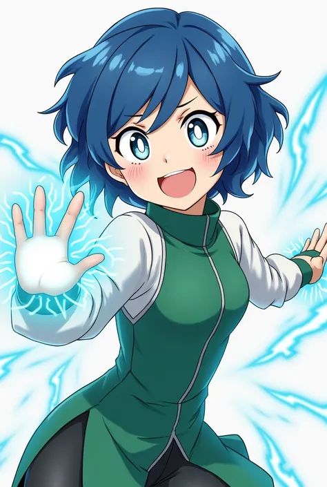 Nejire Hado, My hero, green vest, short blue hair, white pupule, Nejire Hadou 