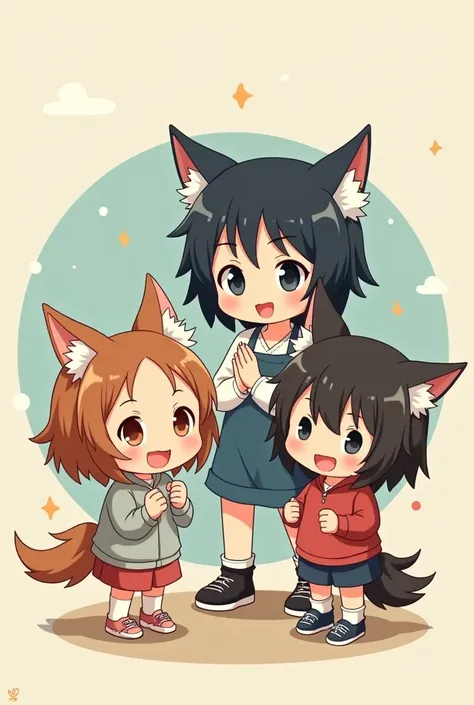 Three kids with wolf ears in 2D 