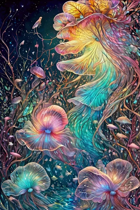 masterpiece, Best image quality, high quality, detailed, beautiful, art, Pastel colors,Watercolor,In the water、In the water、In the sparkling water、Jellyfish,beautifulJellyfish,幻想的なIn the water,4K Graphics,