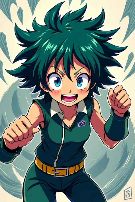 **Nejire Hado**, My hero, green vest, short hair, mayan blue hair, crazy white, ""Nejire Hadou"", De Boku no hero 