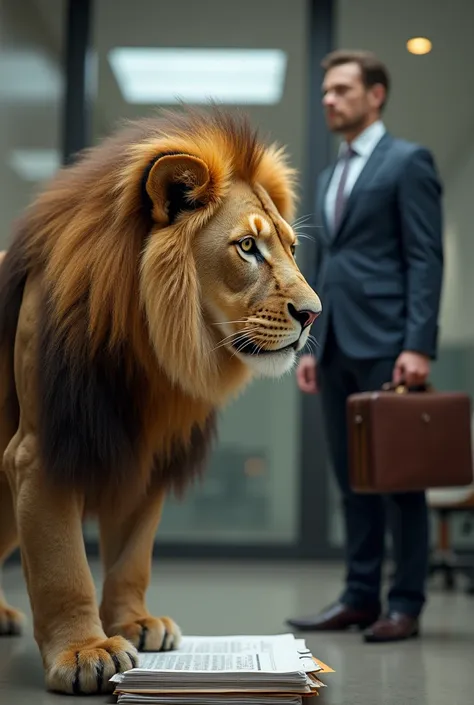 Young lion Overthinking standing business man