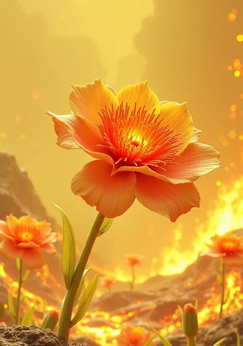 volcanic terrain; detailed fiery  flower(intricate lava magma textures) field, otherworldly magma flora,blazing hot magmatic flowers,dynamic lava-inspired blossom,(best quality,4k,8k,highres,masterpiece:1.2),ultra-detailed,(realistic,photorealistic,photo-r...