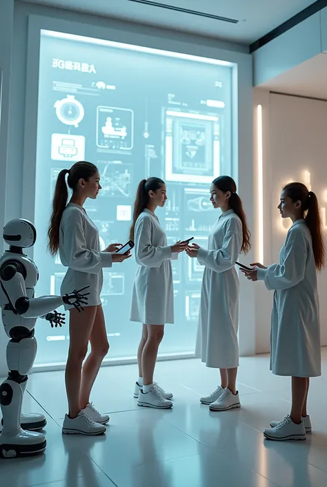 4 young woman Live with ai technology and robot moddern
