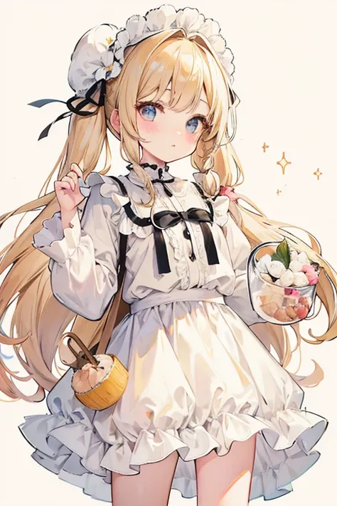 Sweet girl，Cream-colored curly pigtails and soft clothing，Cone pitcher PVZ personification