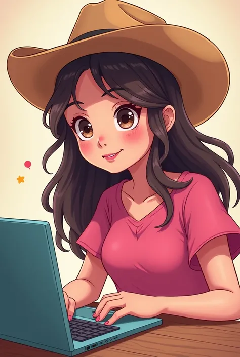 a girl with long hair wearing a cowboy hat and a pink top, cute detailed digital art, cute art style, cute digital art, cute artwork, rossdraws cartoon vibrant, cute detailed artwork, cartoon art style, vibrant cartoon art, rossdraws pastel vibrant, colorf...