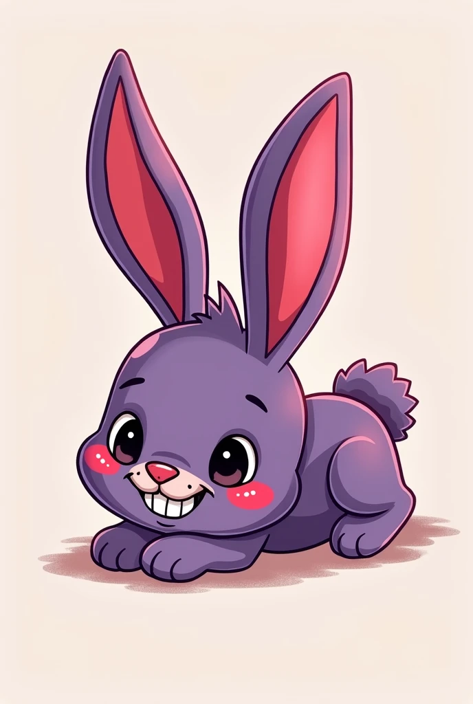 Purple and red cartoon skinny bunny lying down tattoo,  smiling and you can see his teeth. Tattoo that represents my mom 
