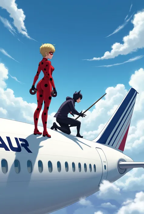 Miraculous ladybug and cat noir in top of air france