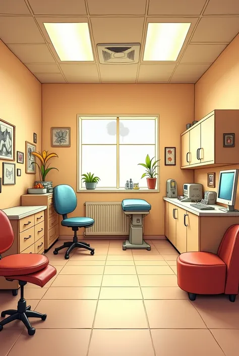 Background of a beige and brown doctor&#39;s office, that does not have people, caricature style