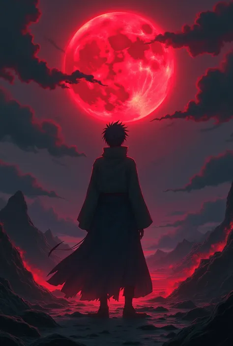 anime image full HD wallpaper  change the background  in dark red moon  or Naruto sage mode image or change the character moment  make more anime character and  1:1 image size 4k
