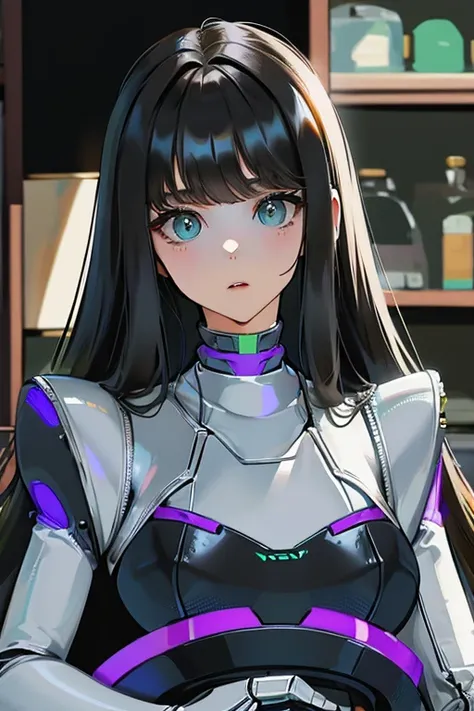 (masterpiece),(Highest quality),(Super detailed),(Best illustrations),(Best Shadow),(Absurd),(Detailed Background),(so beautiful), 16K, 8K, 4K,(Best Shadow),robotization,woman ,big bust,Robot Joint ,Metal skin,Black robot Suit,long hair,a black robot suit ...