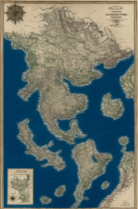 Map of the medieval cartographic continent Thurantian,kingdoms: Normanthia to the north,Galatas to the south, Dagnartha ao oeste. To the north mountains and prairies,to the south extensive forests bathed by a large lake in the center where there is an isla...