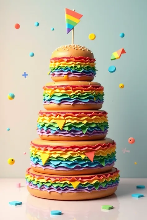 Hamburger layer cake made from colorful LGBT symbols