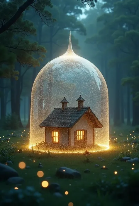 A dome made of sparkling light that protects the house
