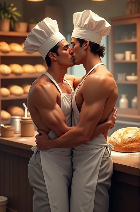 Two men having sex dressed as bakers