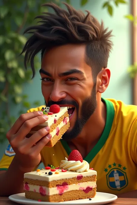 Neymar eating quijo cake