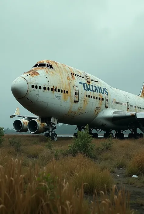 An abandoned white Boeing 747