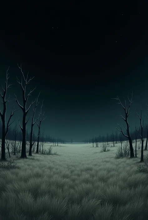 Withered grassland landscape a Japanese style viewpoint of dark black moon sky