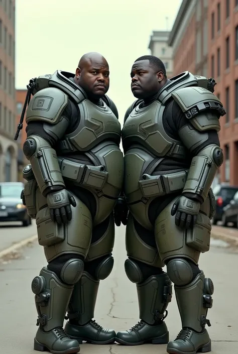 2 crackheads black guys smoking pipes, normal height, fat,, entered the same power armor and are now very tight